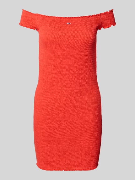 Tommy Jeans Sukienka mini o kroju bodycon z dekoltem carmen Koralowy 2