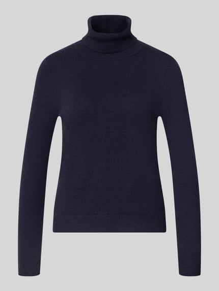 Produktfoto, Regular Fit Rollkragenpullover aus reinem Kaszmir von Christian Berg Woman, prążkowany kołnierz i wykończenia, krój z długim rękawem, długość tyłu w rozmiarze S 57 cm, długość rękawów w rozmiarze S 63 cm, kolor granatowy, gładka tekstura