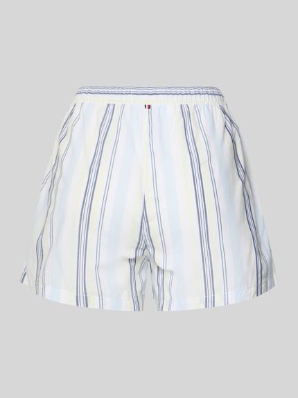 Produktfoto, Loose Fit Pyjama Shorts aus reiner Baumwolle von TOMMY HILFIGER, popelinowa, w paski, jasne kolory, logo, elastyczny pas, kieszenie boczne