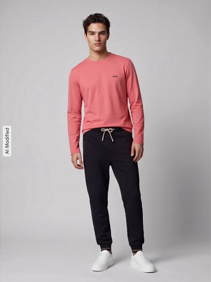 BOSS Green Regular Fit Langarmshirt aus Baumwoll-Mix Modell 'Tee Long' Pink 1
