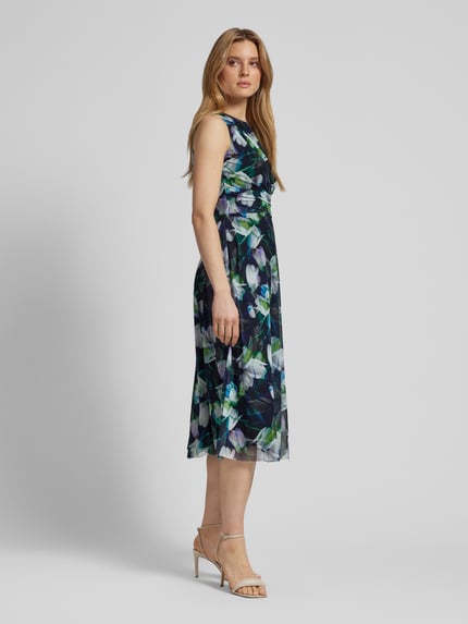 SWING Cocktailjurk met bloemenmotief Donkerblauw - 1