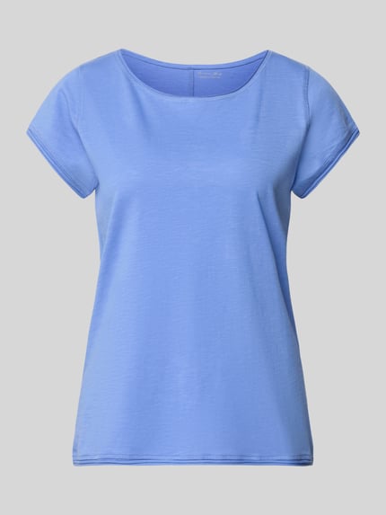 Produktfoto, T-Shirt mit Rundhalsausschnitt von Christian Berg Woman in Blau, Reine Baumwolle, Regular-Fit, Rollsaum, Rückenlänge 61 cm bei Größe S