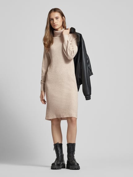 ONLY Knielanges Strickkleid mit Rollkragen Modell 'SASHA' Sand Melange 1