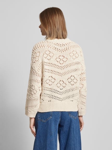 PIECES Figurumspielender Strickpullover mit Lochmuster 'PCNIANA' Beige 5