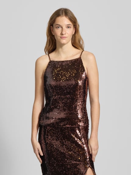 LeGer Top met bandjes en pailletten, model 'Inska' Donkerbruin - 4