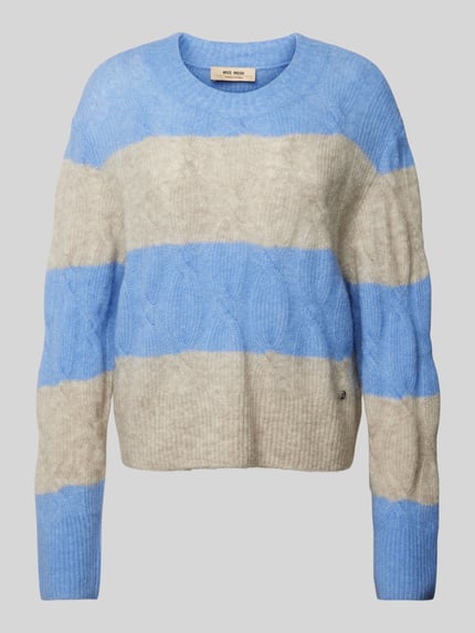 MOS MOSH Sweter z dzianiny ze ściegiem warkoczowym model ‘ARYNA AIDY’ Oceaniczny 2
