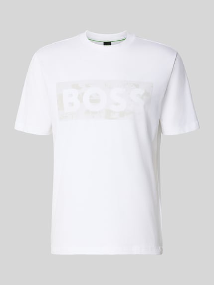 BOSS Green Regular Fit T-Shirt aus Baumwoll-Mix Modell 'TS_GLOBE LOGOPATTERN' Weiss 2