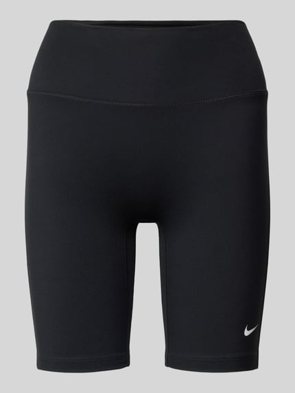 Produktfoto, schwarze Damen Shorts mit Logo-Print Modell 'One' von NIKE TRAINING aus Material-Mix mit Stretch-Anteil, Slim-Fit