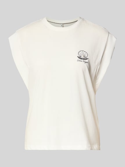 Produktfoto, Regular Fit T-Shirt aus reiner Baumwolle Modell 'SHELINA' von Only, Optik: Unifarben, Applikation: Stickerei, Zierperlen, Rundhals, Kurzarm.