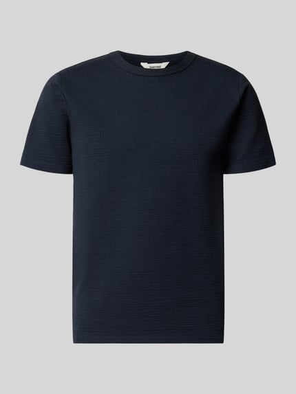 Produktfoto, Regular Fit T-Shirt aus Baumwoll-Mix Modell 'SANDER' von SELECTED HOMME, effen, donkerblauw, seersucker structuur, ronde hals, korte mouw