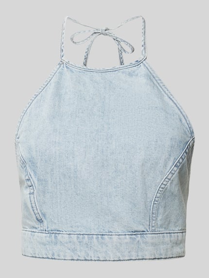 Marc O'Polo DENIM Top krótki z imitacji dzianiny z wiązaniem na szyi Jasnoniebieski 2