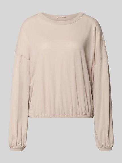 Produktfoto, Relaxed Fit Longsleeve mit elastycznymi wykończeniami model 'Laloom' od American Vintage, bawełna, okrągły dekolt, długość tyłu w rozmiarze XS/S: 55 cm, damska bluzka z długim rękawem, beżowy kolor, gładka faktura