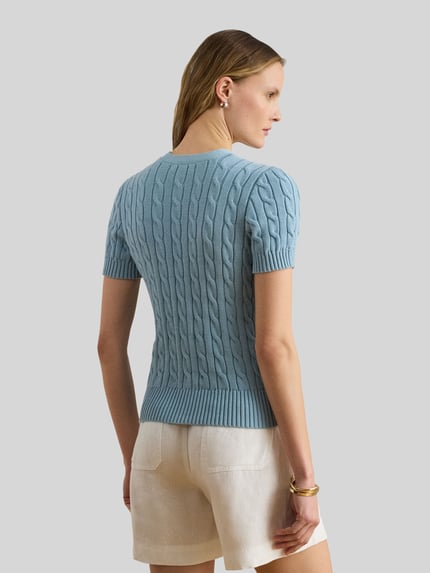 Lauren Ralph Lauren Regulat Fit Strickjacke mit kurzem Arm aus reiner Baumwolle Hellblau 5