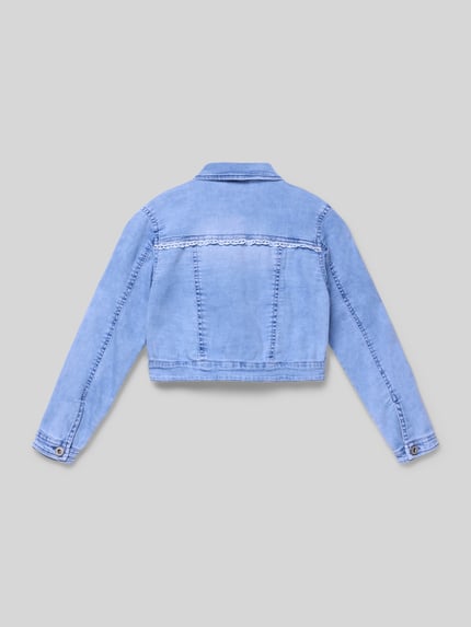 Productfoto, Jacke mit Stitchings und Brusttaschen van Happy Girls, lichtblauw, katoen-elastaanmix, stikselaccenten, borstzakken, knoopsluiting, regular fit.