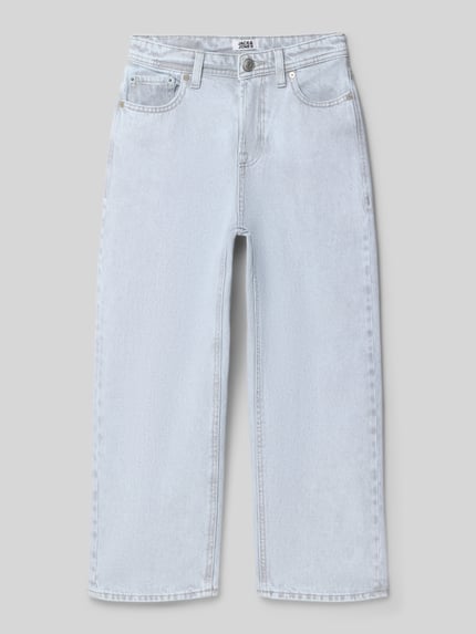 Produktfoto, Straight Fit Jeans im 5-Pocket-Design Modell 'Alex' von Jack & Jones in hellem Blau aus reiner Baumwolle, sichtbare Struktur