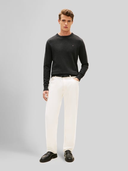 Tommy Hilfiger Sweter o kroju regular fit z mieszanki bawełny i kaszmiru Antracytowy melanż 1
