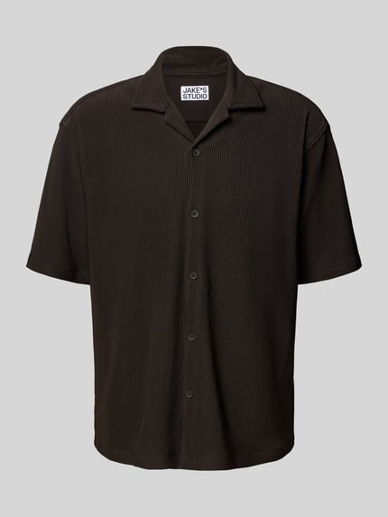 Jake*s Studio Men Relaxed fit overhemd met korte mouwen in riblook Donkerbruin - 2