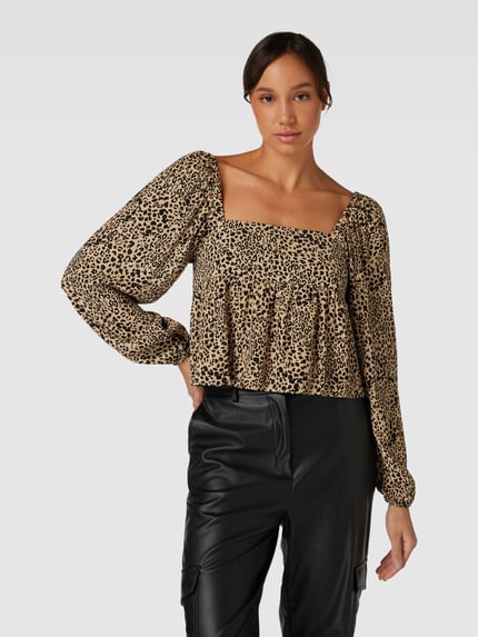 Tommy Jeans Cropped Bluse mit Animal-Print Mittelbraun 4