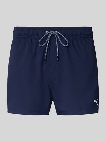 Productfoto, Badehose mit Seitentaschen und Klettverschlusstasche hinten van PUMA in donkerblauw, regular fit, elastische tailleband, zijzakken, gladde textuur