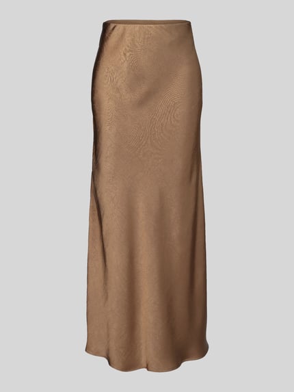 Produktfoto, Leicht ausgestellter Maxi-Rock mit elastischem Bund von Jake*s Collection in Braun mit feiner, leicht glänzender Struktur und glatter Oberfläche.