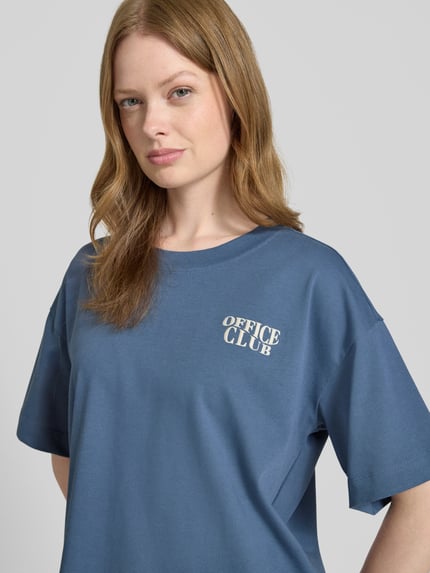 VILA T-shirt met geribde ronde hals, model 'MONIE OFFICE' Rookblauw - 3