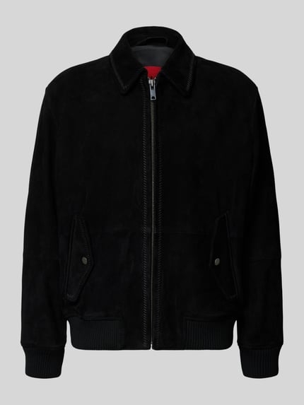 HUGO Super krój slim fit kurtka skórzana z koziej skóry model 'Lemai' Czarny 2
