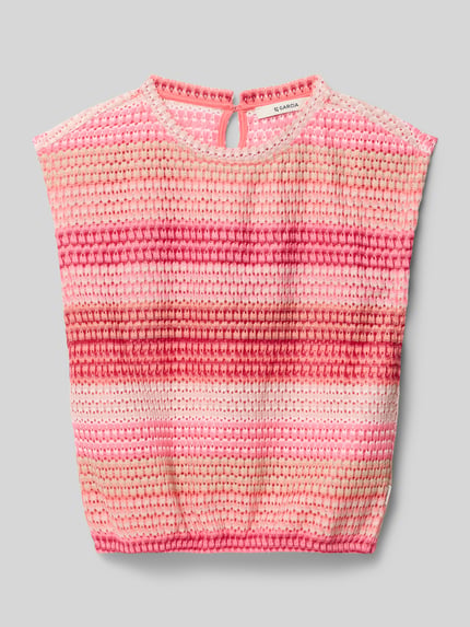 Produktfoto, Regular Fit Top in Strick-Optik von Garcia, kinder, rosa-rote Streifen, Rundhalsausschnitt, Ärmelloses-Design, Rückenlänge 40 cm bei Größe 140