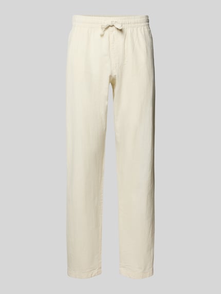 Produktfoto, Relaxed Fit Hose aus Baumwoll-Leinen-Mix Modell 'KANE' von Jack & Jones in Creme mit elastischem Bund und Tunnelzug, glatte Textur