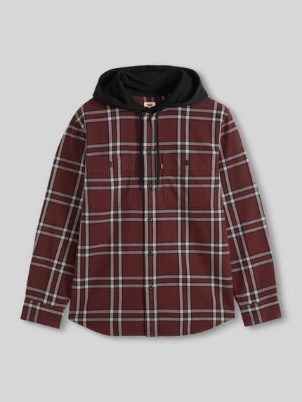 Levi's® Regular fit vrijetijdsoverhemd van puur katoen met capuchon Bordeaux - 2