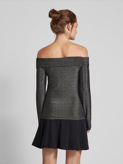 PIECES Slim Fit Langarmshirt mit Glitzer-Effekt und Off-Shoulder-Arm Modell 'SANDRA' Anthrazit 5