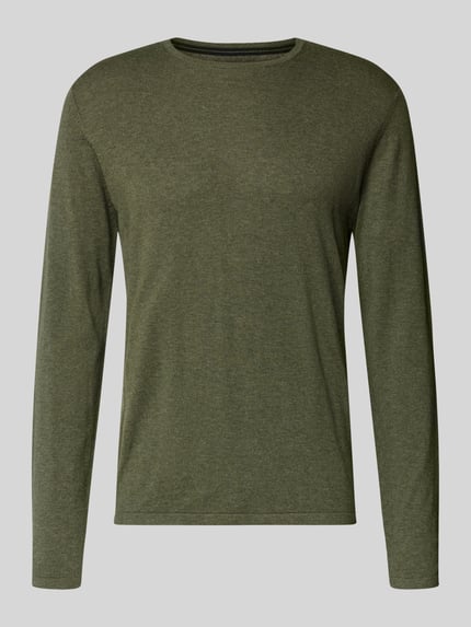 Produktfoto, Strickpullover mit Rundhalsausschnitt von Christian Berg Men aus reiner Baumwolle in Olive, Regular Fit, glatte Textur, Vorderansicht