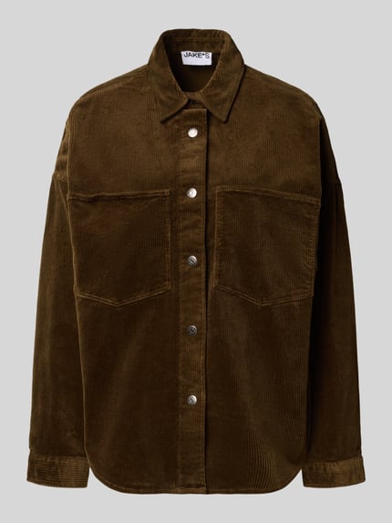 Jake*s Casual Regular fit overhemdblouse in ribcordlook Olijfgroen - 2