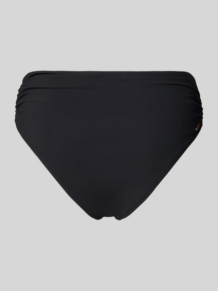 Produktfoto, High-Waist-Bikinislip mit Label-Detail Modell 'SOLID' von Barts aus schwarzem Material-Mix mit Stretch-Anteil, elastischer Bund.