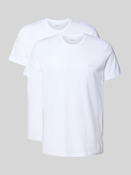 Produktfoto, T-Shirt mit Rundhalsausschnitt im 2er-Pack Modell 'ComfortS' von BOSS, reine Baumwolle, gerader Schnitt, unifarbenes Design, Label-Stitching