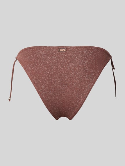 Produktfoto, Bikini-Slip mit seitlicher Schnürung Modell 'MASSA SPARKLESUN' von Banana Moon, braune Farbe, glitzernde Textur, Material-Mix mit Stretch-Anteil, körpernahe Passform