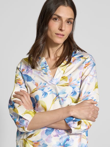 ETERNA Comfort fit blouse met V-hals Blauw - 3