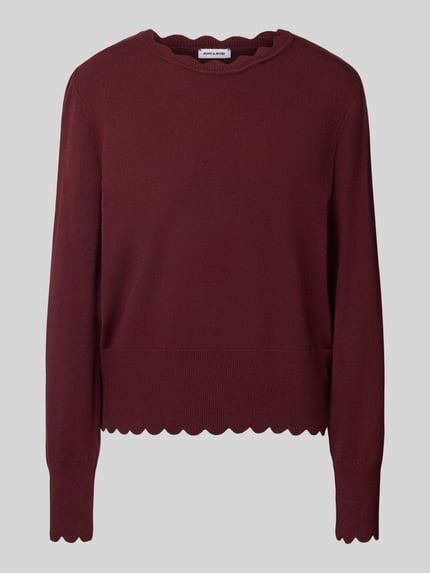 Produktfoto, Relaxed Fit Strickpullover aus Viskose-Mix Modell 'OKTOBER' von MORE, kolor bordowy, Faliste wykończenie, mieszanka wiskozy, Długość tyłu w rozmiarze 36: 54 cm, Długość rękawów w rozmiarze 36: 59 cm