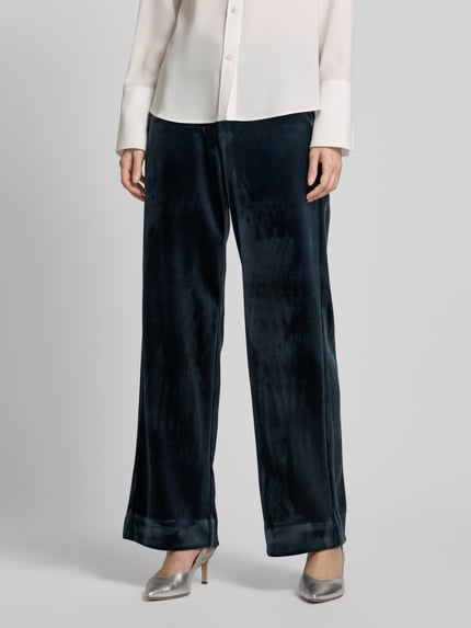mbyM Wide leg stoffen broek in fluweellook, model 'Kelita' Rookblauw - 4