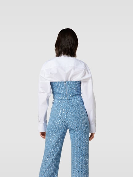 ROTATE Crop Top mit Paillettenbesatz Jeansblau 5