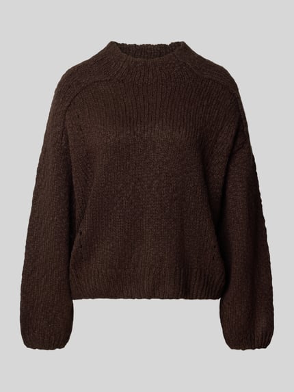 Produktfoto, Strickpullover mit Stehkragen Modell 'Wigga' von MSCH Copenhagen, dunkelbraun, grobe Strickstruktur, Relaxed Fit, Damen, Material-Mix mit Woll-Anteil