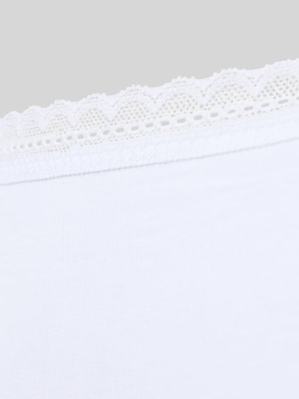 Productfoto, detail van witte katoenmix stof met stretch en kanten boord, Slips im 3er-Pack met Spitzenbund model 'Rio' van Schiesser, nauwsluitend model, set van 3