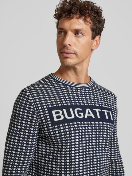 bugatti Gebreide pullover met labelprint Olijfgroen - 3