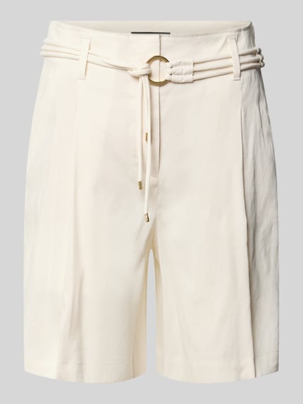 Produktfoto, Wide Fit Shorts aus Leinen-Mix mit Viskose-Anteil von Marc Cain in Creme mit Bundfalten, Eingrifftaschen und Haken-Reißverschluss
