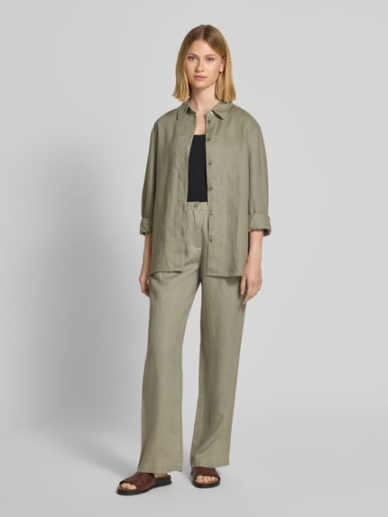 Samsøe Samsøe Regular Fit Leinenbluse mit Knopfleiste Modell 'SANOT' Oliv 1