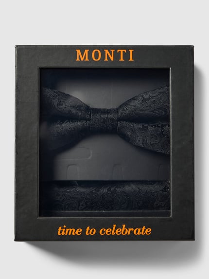 MONTI Fliege und Einstecktuch im Set aus Seide Black 1