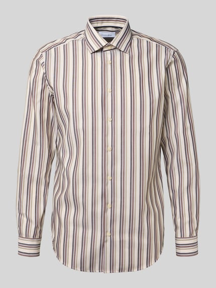 Christian Berg Men Regular Fit Business Hemd aus Baumwolle mit Kentkragen Mittelbraun 2