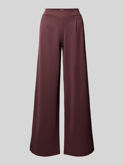 Produktfoto, Wide Leg Hose mit elastischem Bund von ICHI in Dunkelbraun, fließender Material-Mix mit Viskose-Anteil, glatte Struktur
