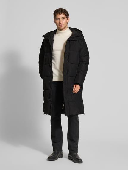 Icepeak Gewatteerde lange jas met capuchon en steekzakken, model 'ARDEK' Zwart - 1