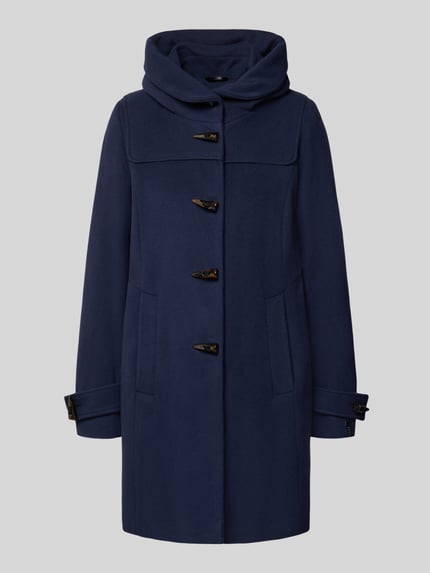Produktfoto, dunkelblaue Jacke aus Schurwolle-Mix mit Kaschmir-Anteil, Modell 'STEFFI' von Milo Coats, glatte Struktur, Knopfverschluss, Ärmelriegel, Regular Fit, für Damen