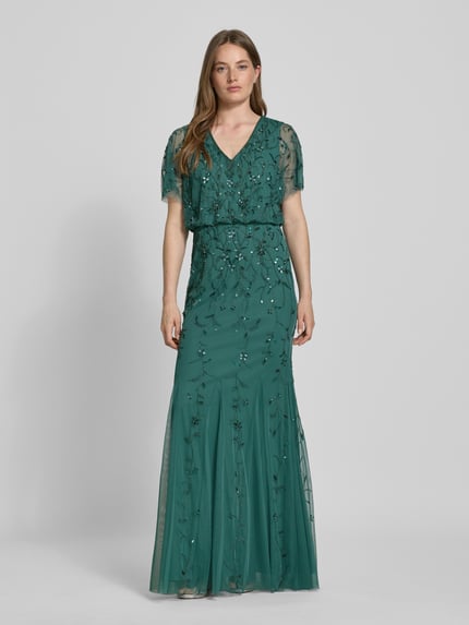 Christian Berg Cocktail Abendkleid mit V-Ausschnitt Khaki 4